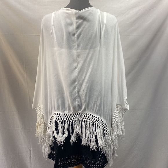 Roxy fringe overthrow wrap shawl poncho shrug lace embroidered XS - Picture 6 of 12